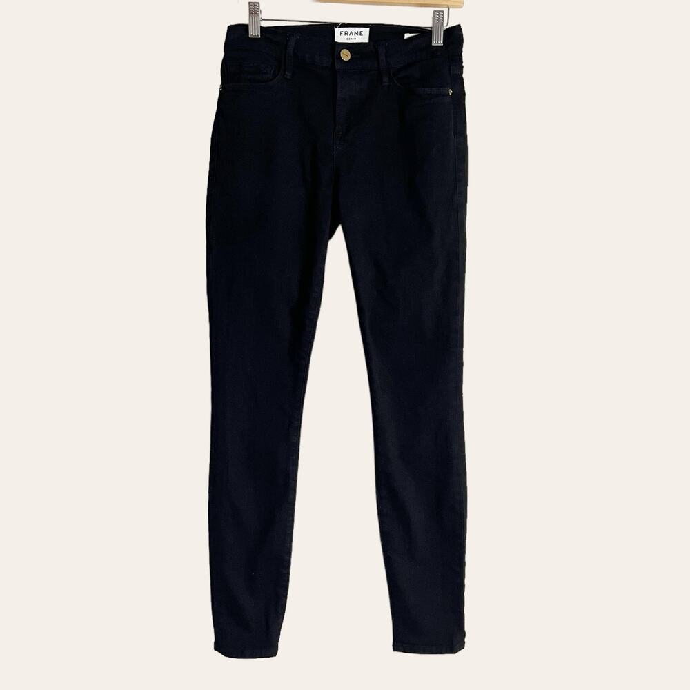 Frame Le Skinny de Jeanne Film Noir Black Mid Rise Jeans Size 26 - Picture 3 of 11